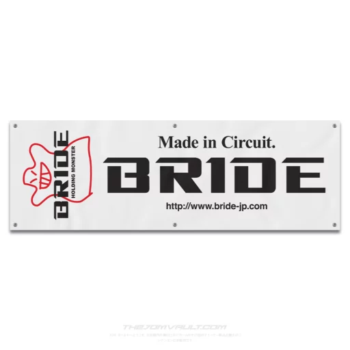 BRIDE Holding Monster Garage Workshop Banner